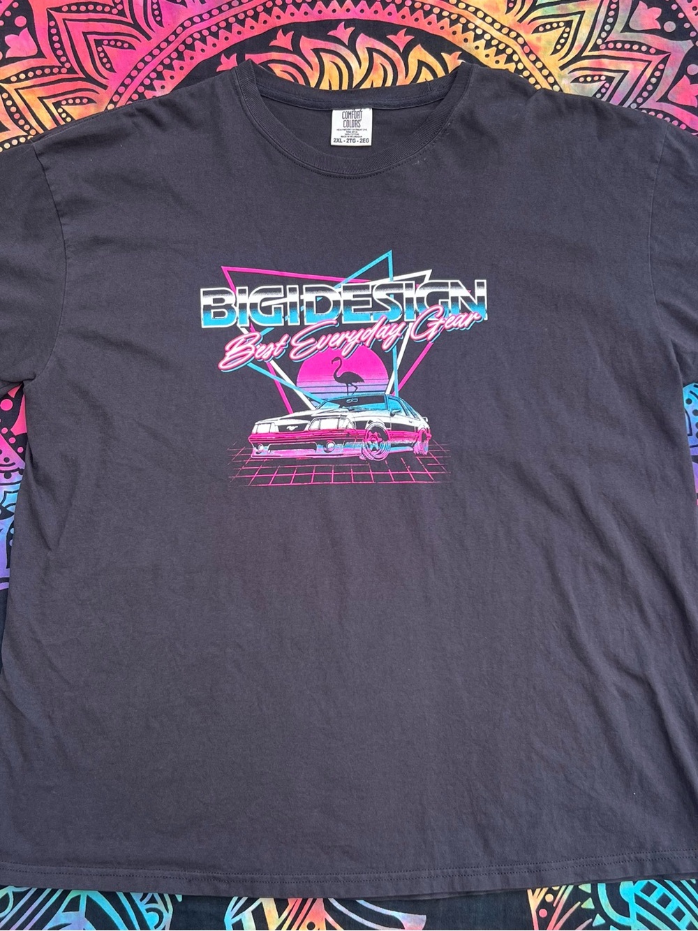 Comfort Colors Black Tee with Neon Retro Car Graphic
